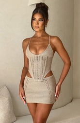 Selma Mini Skirt - Beige Skirt Babyboo Fashion Premium Exclusive Design